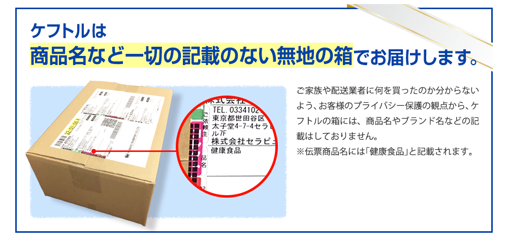ケフトルは 商品名など一切の記載のない無地の箱でお届けします。