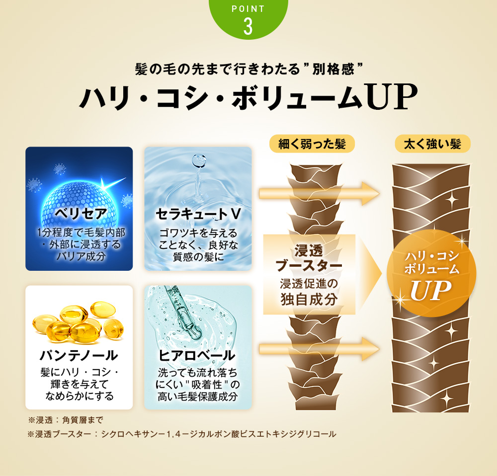 POINT3 浸透ブースターが育毛成分の浸透性をサポート