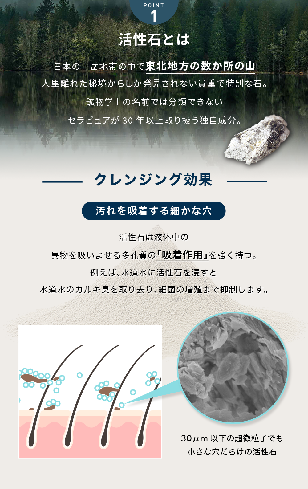 POINT1 活性石ベントナイトのパワーで 頭皮環境をサポート